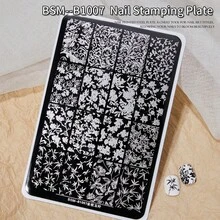 寶詩曼多風格美甲印花板，包含花朵、蝴蝶、玫瑰、煙火、蕾絲、蝴蝶結圖案，可重複使用的不鏽鋼美甲印花美甲工具 - 彩色 - 查看 9
