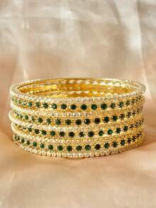 Juego de 9 pulseras y brazaletes estilo palacio con incrustaciones de diamantes de imitación, joyería para uso diario, bodas, citas y fiestas para mujeres - 9 piezas - Ver 8