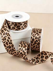 1/3 Roll Leopard Print Satin Ribbon, Elegant Decorative Ribbon, 10 Yards (914 Cm) Long. Suitable For Weddings, Gifts, Cakes, Flowers, DIY Bows, Parties And Other Occasions. Versatile Use. - Multicolor - View 1