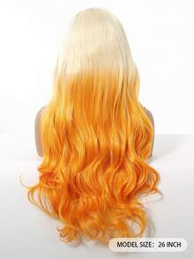 Topshe 26 Inch Ombre Blonde To Orange Wigs For Women, Long Body Wave 13*4 HD Lace Front Synthetic Hair Wig, Heat Resistant, Natural Looking For Cosplay Music Festival Halloween Party Daily Use Y2k, Halloween - Ombre - View 6