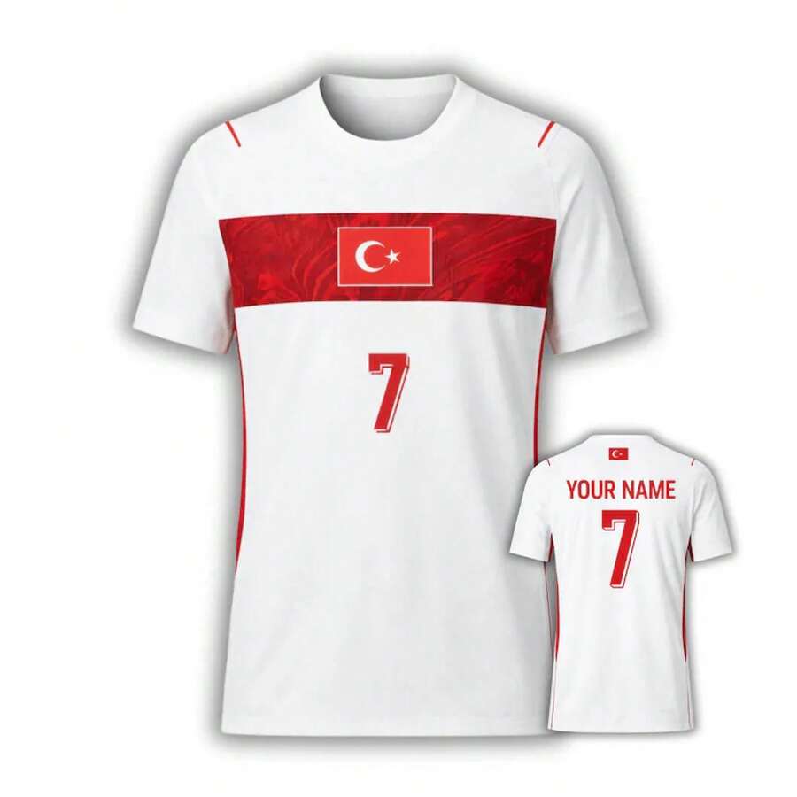 1pc Turkiye Soccer Fan 3D-Shirt Custom Name Number Jersey Red Tee - Black - View 1