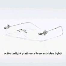 1 paire de lunettes ovales de luxe à strass pour femmes, convient pour la décoration, les trajets quotidiens, la protection des yeux et le soulagement de la fatigue oculaire - Lumière bleue blanche transparente - Voir 2