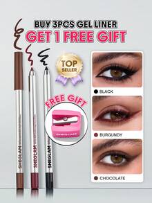 SHEGLAM [4 pcs] Boldline Set de Delineador en Gel Multifunción de Larga Duración y Sacapuntas - Negro + Borgoña + Chocolate - Ver 1