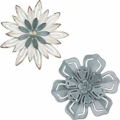 - Decoracin de pared de flores de metal, 2 unidades, decoracin de pared de metal de 11 pulgadas, arte floral de pared de metal para interiores y exteriores, decoracin de pared bohemia