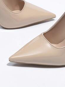 Vintage Style Party Women's Shoes, Mirror Finish Fashion Shallow Pointed Toe Stiletto High Heels, Elegant Sexy Formal Evening Dress Pumps - Apricot - View 7