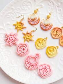 Celestial Sun & Moon Clay Cutter Mold Set, Polymer Clay Earring Making Tools, DIY Jewelry Craft Supplies, PLA Pottery Mold - Sun - View 5