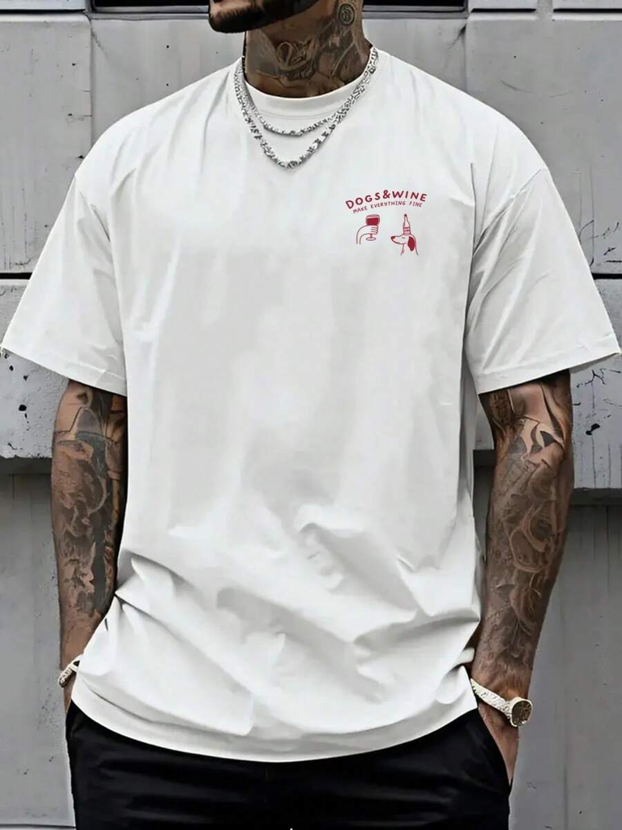 Herren T-Shirt 180g 100% Baumwolle, atmungsaktiver Rundhalsausschnitt, Hundemotiv Druck vorne und hinten, sommerliches waschbares T-Shirt für Freizeit und Alltag - Weiss - Übersicht 1