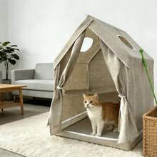 1pc Low Saturation Pet Tent House, Double Layer With Window Design, Wear-Resistant And Stain-Resistant, Suitable For Cats And Dogs All Seasons - one-size - View 6