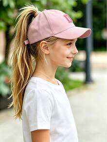 1pc Girls Ponytail Baseball Cap, Multifunctional Sun Protection Hat, Breathable And Non-Stuffy, Essential For Daily Outings And Sports, Suitable For 8-16 Years Old - Pink - View 2