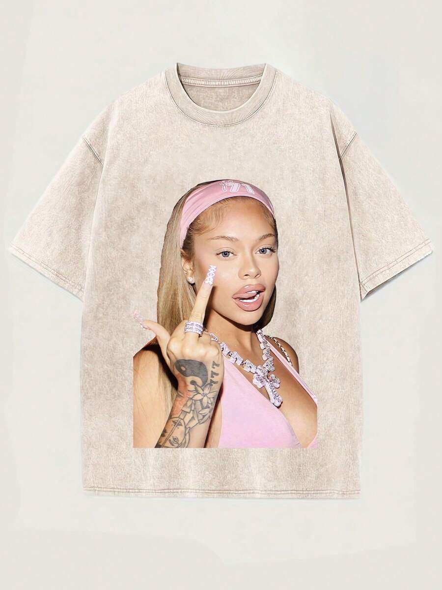 Women's Y2K Streetwear Oversized Graphic Tee Casual Cotton Round Neck Short Sleeve T-Shirt With Unique Print, Perfect For Everyday Style - 杏色 - 查看 1