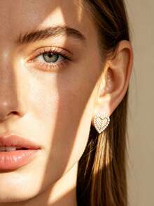 Pendientes de botón Armani EG3627221 con circonita exquisita, chapados en oro rosa, elegantes y lujosos, joyería de moda para mujer, elección ideal - Blanco - Ver 2