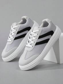 New Men's Skateboard Shoes, Fashionable Korean Style, All-Season Sports Shoes, Stylish Breathable White Shoes, Flat Skateboard Shoes, Multi-Functional Sports Shoes, 2000s Style Valentine's Day Creative - Light Grey - View 2