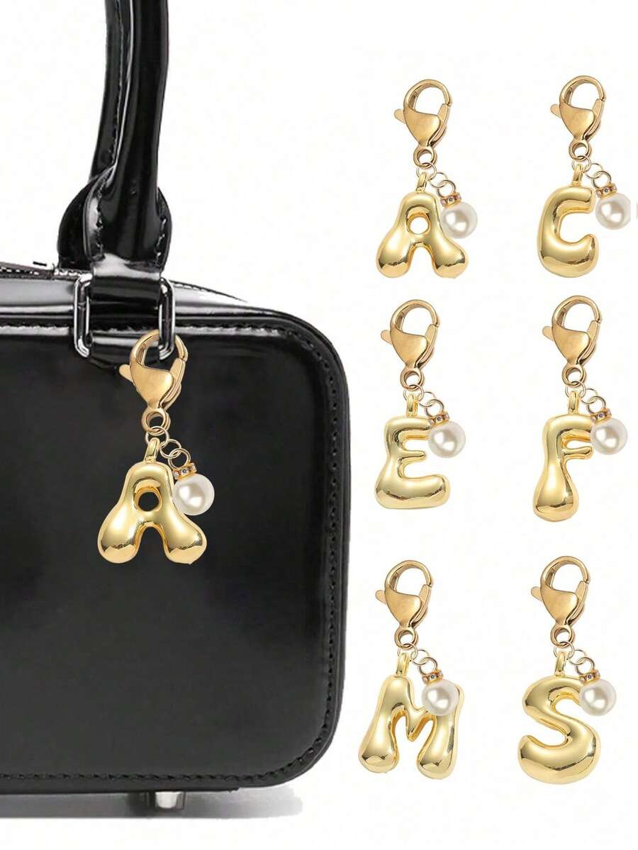 Bubble Letter Cute Necklace Pendant, Bag Pendant - Lucky Crystal Pendant, Paired With Shiny Pearl Accessories, Letter A-Z, Shiny Alloy Bag And Backpack Pendant - Perfect Gift For Birthday And Special Occasions, Keychain Ring Bag Backpack Pendant Car Pendant Gift For Women And Girls, Wallet And Handbag Accessories