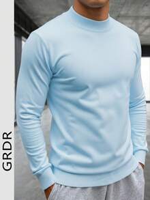 GRDR Men's Crew Neck Long Sleeve Sweater, Versatile Daily Wear Knitted Top - Baby Blue - View 2