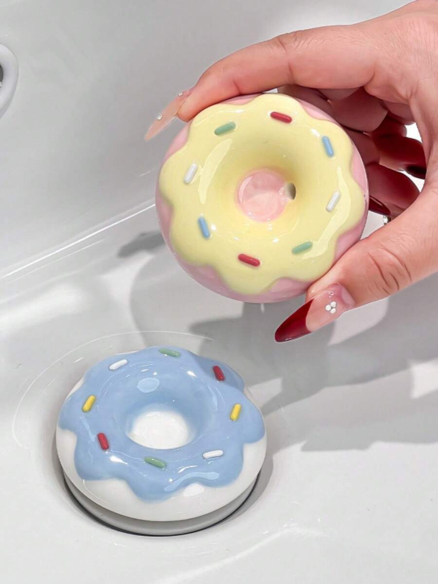 1pc Cute Donut Shaped Bathtub Drain Stopper, Push-Type Odor-Proof Sink Plug, Suitable For Bathroom Sink, Bathtub Faucet Drainage System - Sewer - View 1