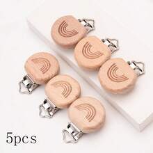 5pcs Natural Wood Color Fixed Clips, Cartoon Beech Wood Clips, DIY Anti-Lost Chain Towel Hook Making Fixed Clips - Camel - View 6