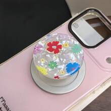 1pc Colorful Small Chrysanthemum Back Magnetic Adsorption Iridescent Shell Pattern Airbag Stand Retractable Slouchy Phone Holder Phone Case Accessory, Suitable As Gift For Friends, Reusable, Easy To Detach - Multicolor - View 2