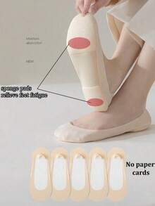 Women's Solid Color Invisible Boat Socks For Daily Wear, Suitable For High Heels - Multicolor - View 26