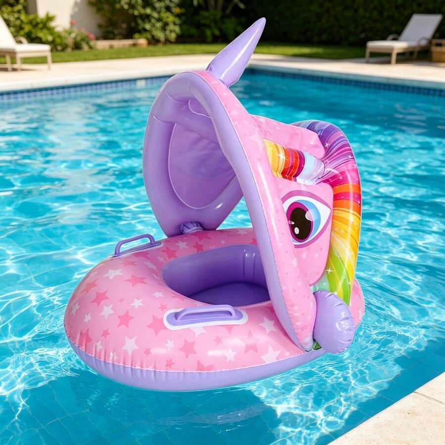 Baby Swim Ring With Sun Shade - Inflatable Toddler Swim Aid Ring - Baby Swim Ring With Detachable Sun Shade Suitable For Water Games, Swimming Pools, Beaches, Lakes, Vacations