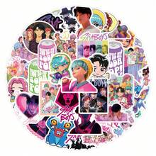 55pcs K-Pop Heart Frame & Cloud Sticker Collection, Cute K-Pop Girl Group & Boy Group Chibi Stickers, Removable Self-Adhesive Stickers, Compatible With Switch Protective Case & Fan Merchandise - Multicolor - View 7