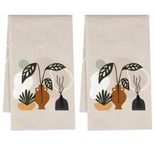 2er Set Küchentücher, Bohemian Minimalistisches Blattmuster Mikrofaser Küchentücher, 40*60cm/15.7*23.6in Tücher, einseitiger Muster, Geschirrtücher für die Küche, geeignet für Restaurant Küche Badezimmer Dekoration, Urlaubsgeschenk - Verschiedenfarbig - Übersicht 10