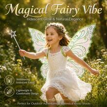 Sparkly Butterfly Fairy Wings, Iridescent Costume Accessory With Star Wand For Cosplay  Kids Parties - Light Green - View 2