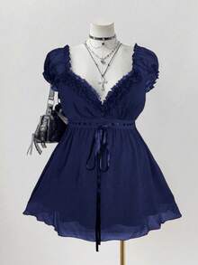 Elegant Blouse With Lace Trim In A Solid Color, Perfect For Summer - Red - View 1