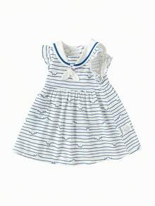 Balabala Girls Navy Collar Princess Dress Summer 2026 Preppy School Party Dress - White and Blue - View 1