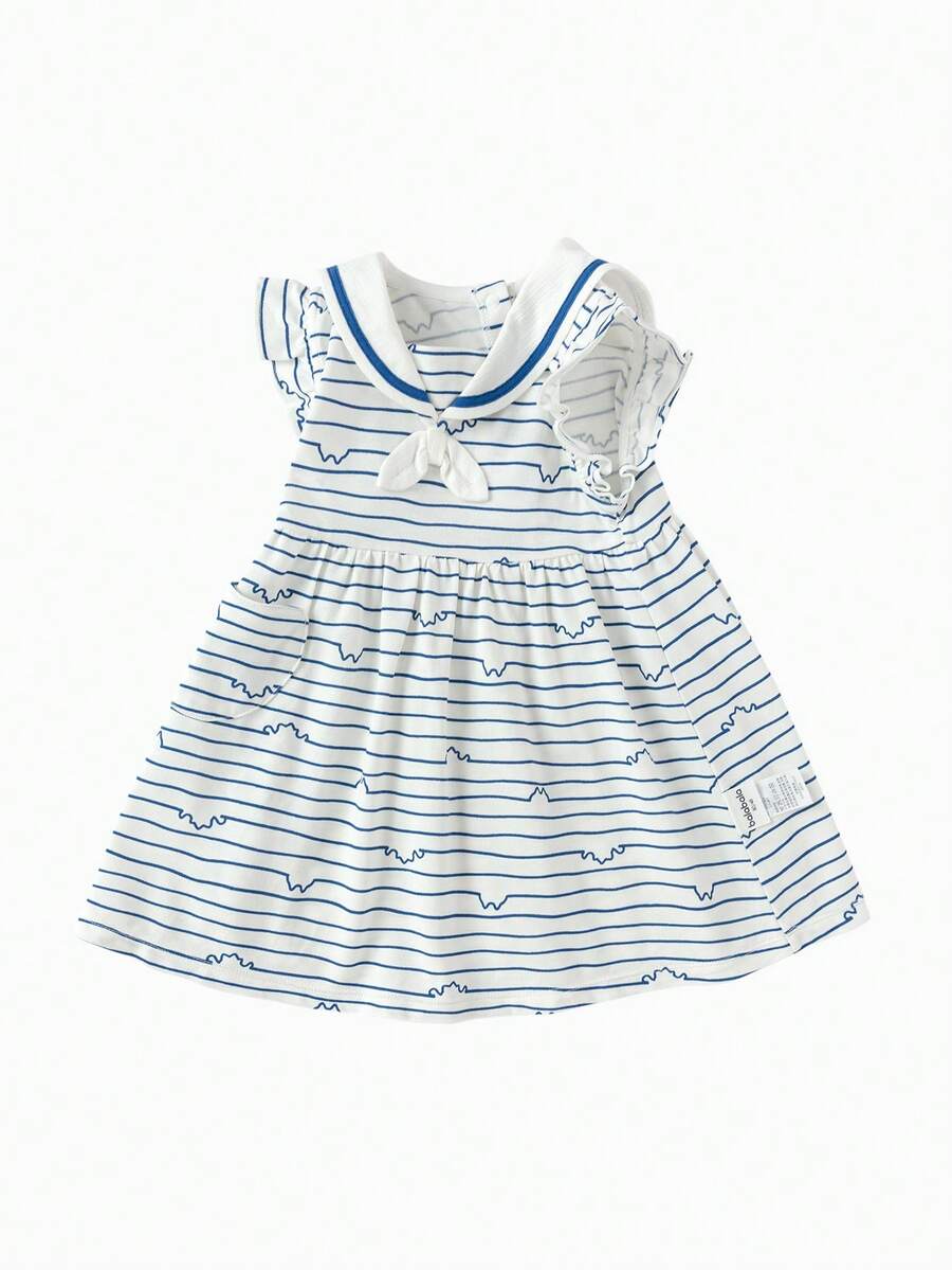 Balabala Girls Navy Collar Princess Dress Summer 2026 Preppy School Party Dress - White and Blue - View 1
