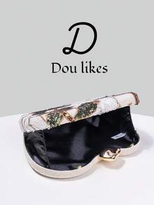 Dou Likes 中式風格手提包，香檳色亮片刺繡花卉鏈條晚宴包，搭配可調節細金鏈，完美適配中式旗袍、輕奢晚禮服、日常優雅穿搭，瞬間提升整體風格，點亮造型的完美收尾配件 - 杏色 - 查看 9