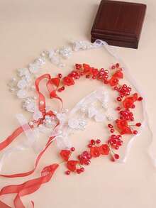 Girls' Pink Flower Headband Hair Accessory Princess Head Hoop Dance/Wedding/Performance Korean Style Forest Girl Decorative Hair Band - Pink - View 6