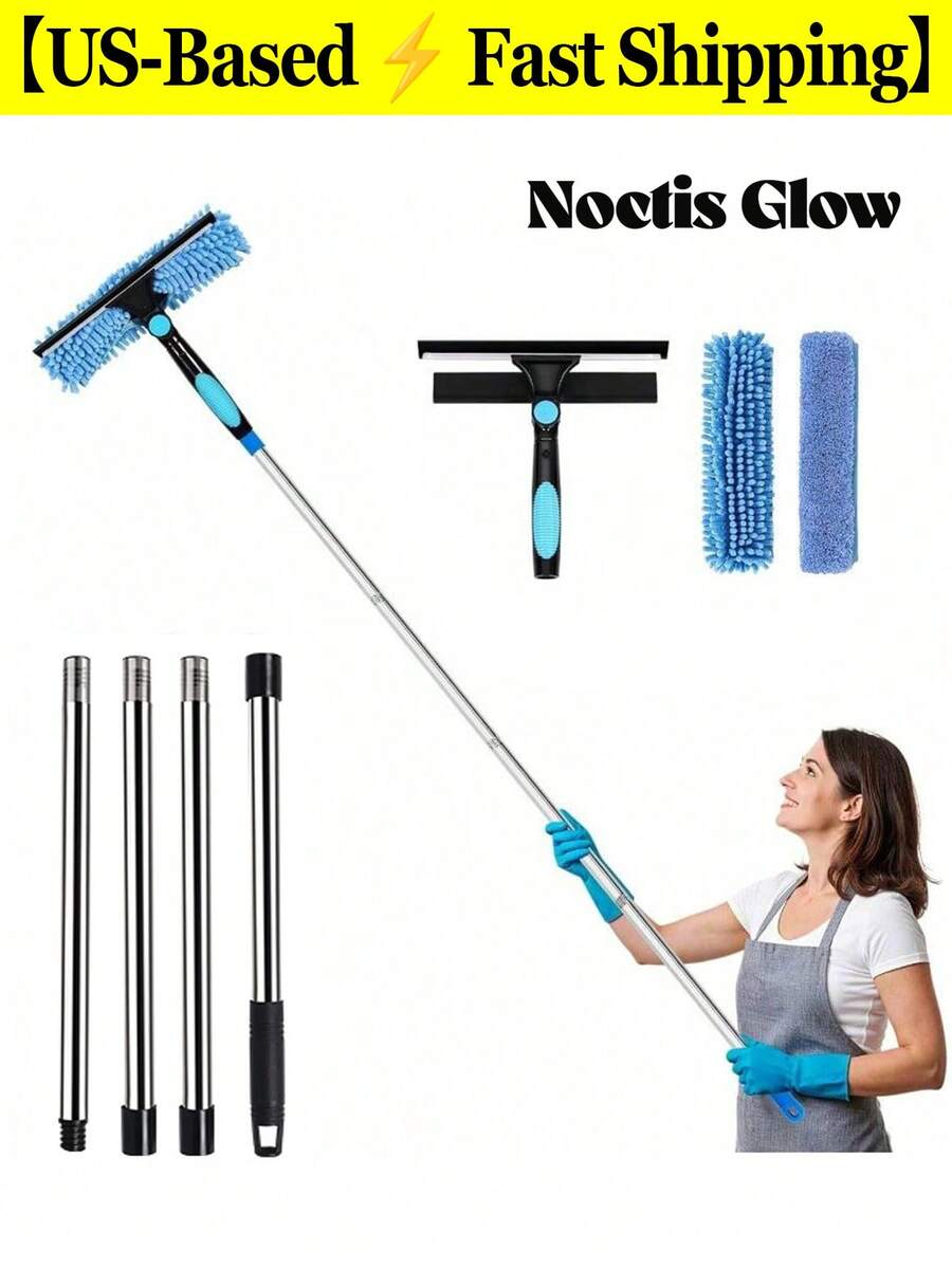 Juego de rasqueta para limpieza de ventanas de 72" de altura con mango extensible. Juego de rasqueta para limpieza de ventanas 2 en 1 de altura con 1 cabezal giratorio y 2 arandelas intercambiables. - A - Ver 1