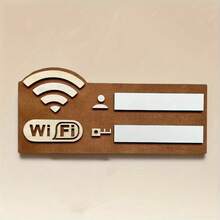 2D Flat Retro WiFi Network Sign - No Power Required Wireless Router Password Board, Artificial/Brown Retro Plaque, Home Office Cafe Decor - Housewarming Or Mother's Day Gift, Password Reminder, Minimalist Style, Wooden Material - Multicolor - View 3