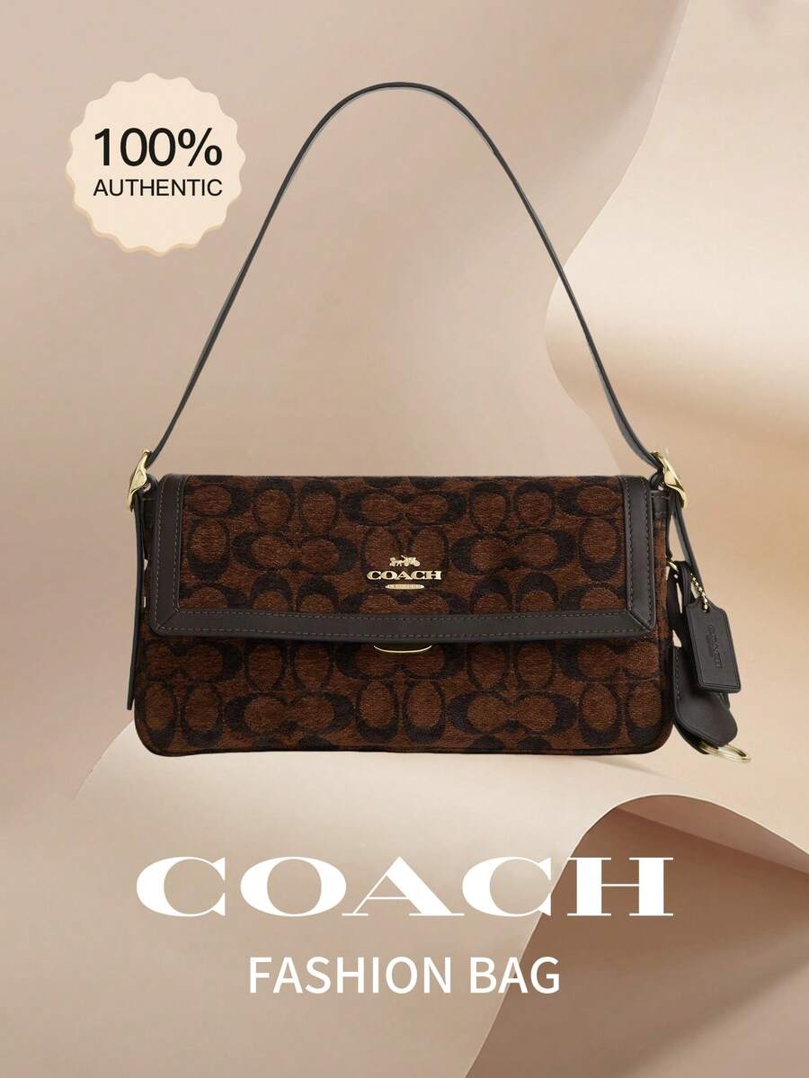Coach Etta 25 Monogram Hobo Flap Bag Women's Shoulder Bag Crossbody Bag With Adjustable Strap - Dark Brown - View 1