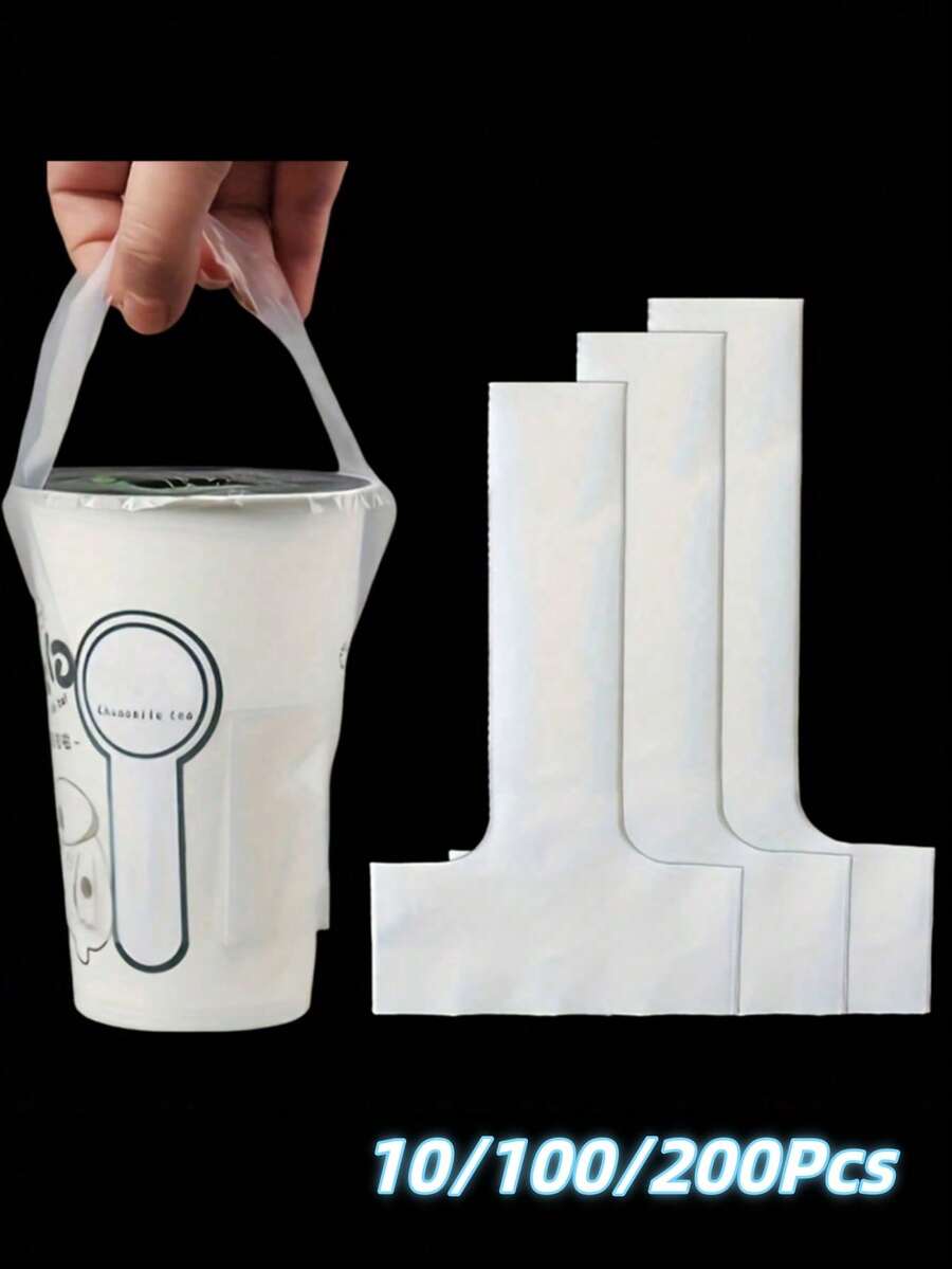 10/100/200 pezzi Sacchetti per il tè al latte a forma di T - Sacchetti portatili per il trasporto di bicchieri di bevande, manici in plastica trasparente con maniglie, adatti per il ritiro in negozio, il trasporto appeso, bevande da asporto, caffè, latte, succhi, acqua, tè, ecc., sacchetti forati per liquidi, adatti per bicchieri singoli o doppi.
