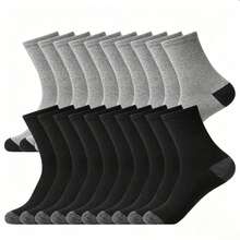 OBOVAY 20 Pairs Men's Breathable Moisture-Wicking Comfortable Sports & Casual Crew Socks, Suitable For All Seasons, Available In 1/3/5/6/9/10/15/30 Pairs - Black - View 4