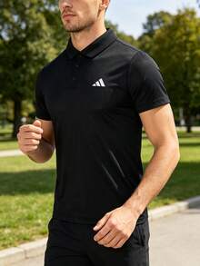Adidas 男士休闲短袖 Polo 衫，简约领口设计，适合健身、训练、跑步、运动 HR8730 - 黑色 - 查看 3