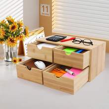 WUPYI Schreibtisch-Organizer mit 4 Schubladen, Schreibtisch-Organizer mit Curved Groove Griffe für Wohnzimmern, Schlafzimmern, Studienräumen, Büros - Holz - Übersicht 3