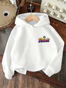 Tween Boy Cartoon Number Print Warm Crew Neck Sweatshirt - White - View 2