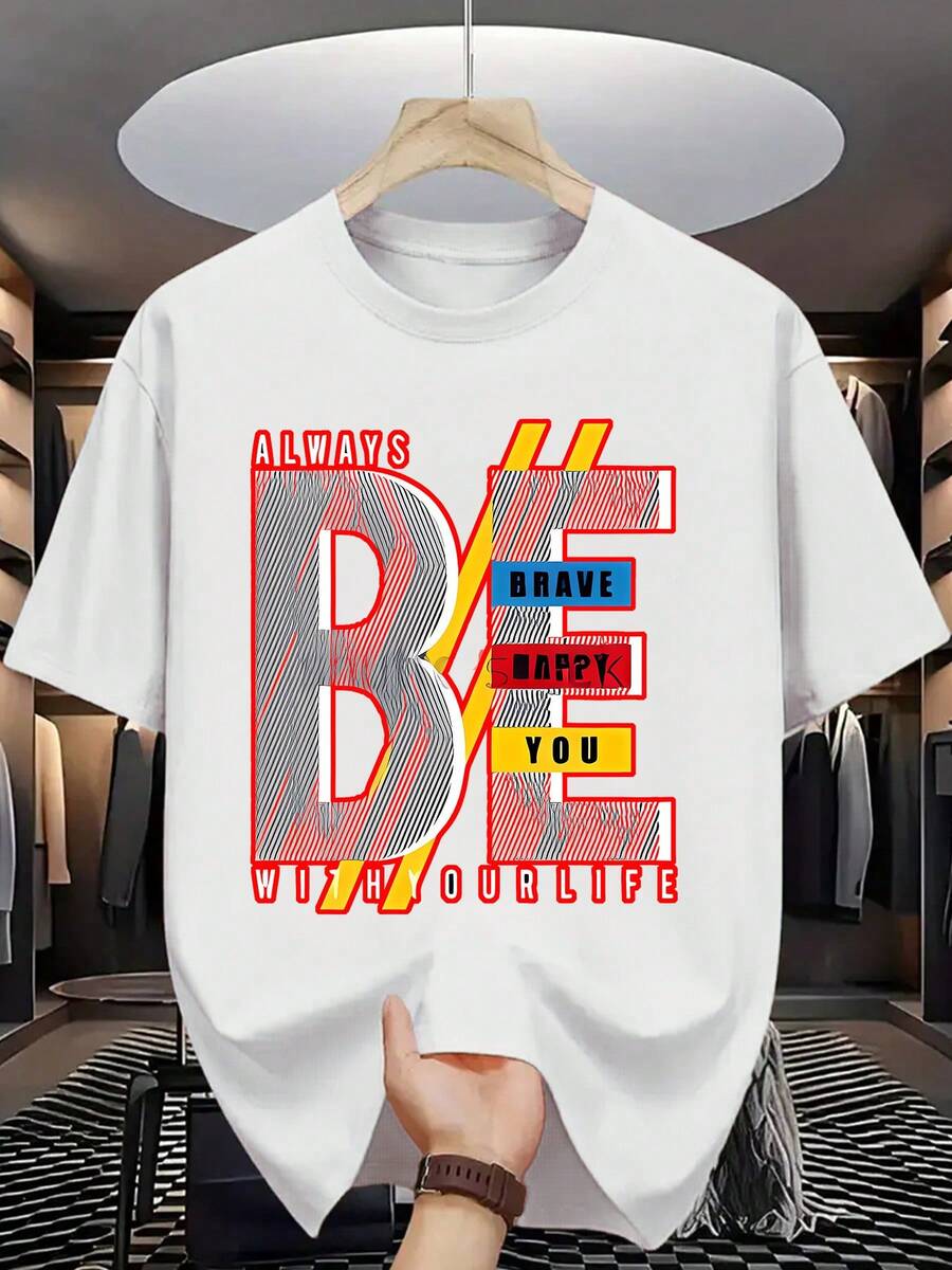 Camisetas de manga corta para hombre, colección verano 2026. Camiseta de manga corta para hombre con estampado de letras, ideal para uso casual. Cuello redondo, tejido transpirable, lavable a máquina. - Blanco - Ver 1