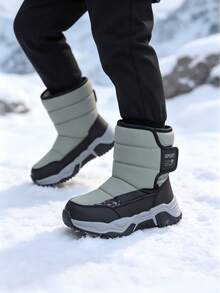 Children's Winter High-Top Hook & Loop Thermal Lined Warm Boots, Outdoor Non-Slip Snow Boots - Army Green - View 2