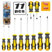 11-Piece Magnetic Screwdriver Set | Professional Grade, 5 Slotted Tips, Ergonomic Non-Slip Handle, Comfortable & Precise, Durable Multipurpose Tools For Home & Professional Use - Yellow - View 9