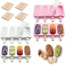Moldes para Helados de Silicona Paquete de 4, 16 Cavidades Totales+ Palillos de Helado, Grado Alimenticio Sin BPA, Reutilizables para Paletas, Postres y Mousse4PCS - Blanco - Rosa - 4PCS-Blanco-Rosa - Ver 2