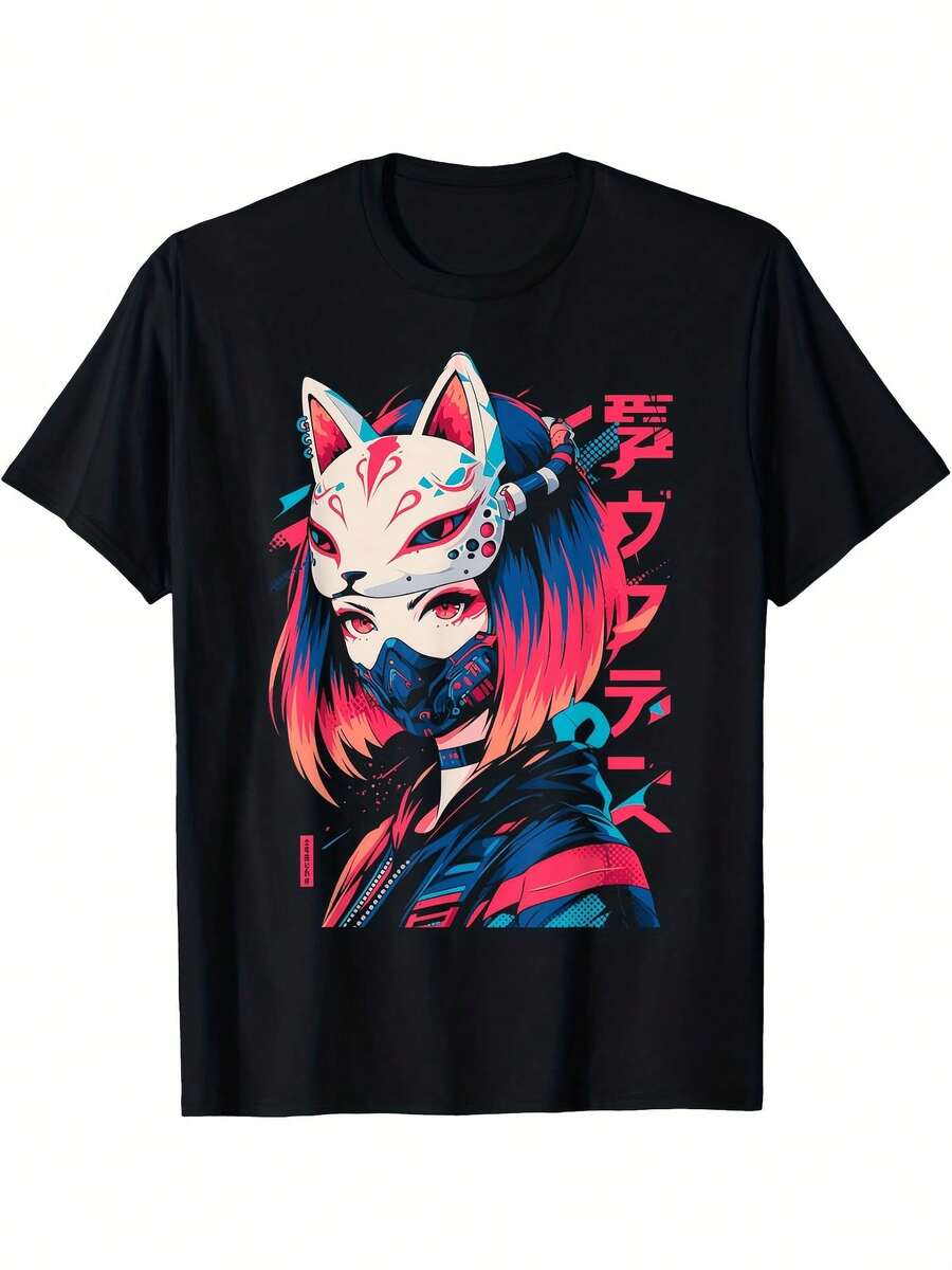 Camiseta estampada de algodón%, de manga corta y cuello redondo, estilo casual, adecuada para verano y primavera. Ropa de mujer que se puede usar en todas las estaciones. Úsala como - Negro - Ver 1