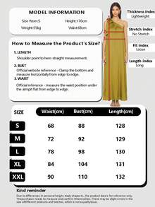 Vestido maxi de un solo hombro de unicolor elegante, para verano - Mostaza Amarilla - Ver 8