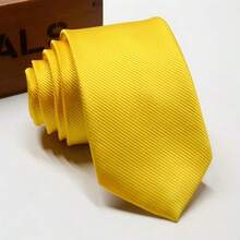1PC Men's Solid Yellow Fashion Encrypted Business Banquet Tie, Suitable For Party, Date, Daily Travel, Personalized Performance Wear, Photo May Have Slight Color Difference. - Yellow - View 2