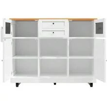 Kitchen Island, Serving Cart With Worktop, Sideboard, Wood-Finish Serving Cart, Side Towel Rack, Three-Dimensional Cupboard Doors On Casters, Adjustable Partitions, White - 白色 - 查看 9