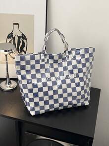 大容量 PVC 托特包，「TOTE BAG」字母印花，通勤、上學、購物皆宜的多功能休閒包 - 彩色 - 查看 8