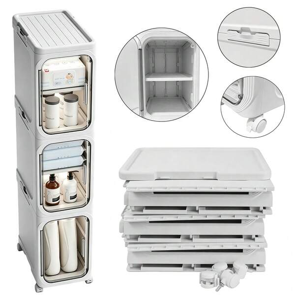 JAOSY Badezimmeraufbewahrung, armario de baño estrecho de 3 pisos con ruedas e inserto extraíble, esbelto mueble de almacenamiento independiente para papel higiénico, toallas y utensilios de ducha, 21 * 34 * 97 cm