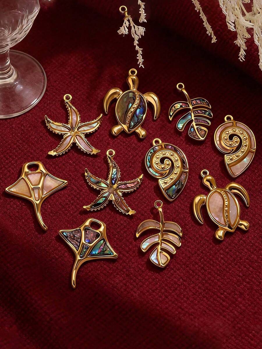 1pc 304 Stainless Steel Gold Abalone Shell Ocean Theme Pendant, DIY Jewelry Accessory - Pendants - View 1